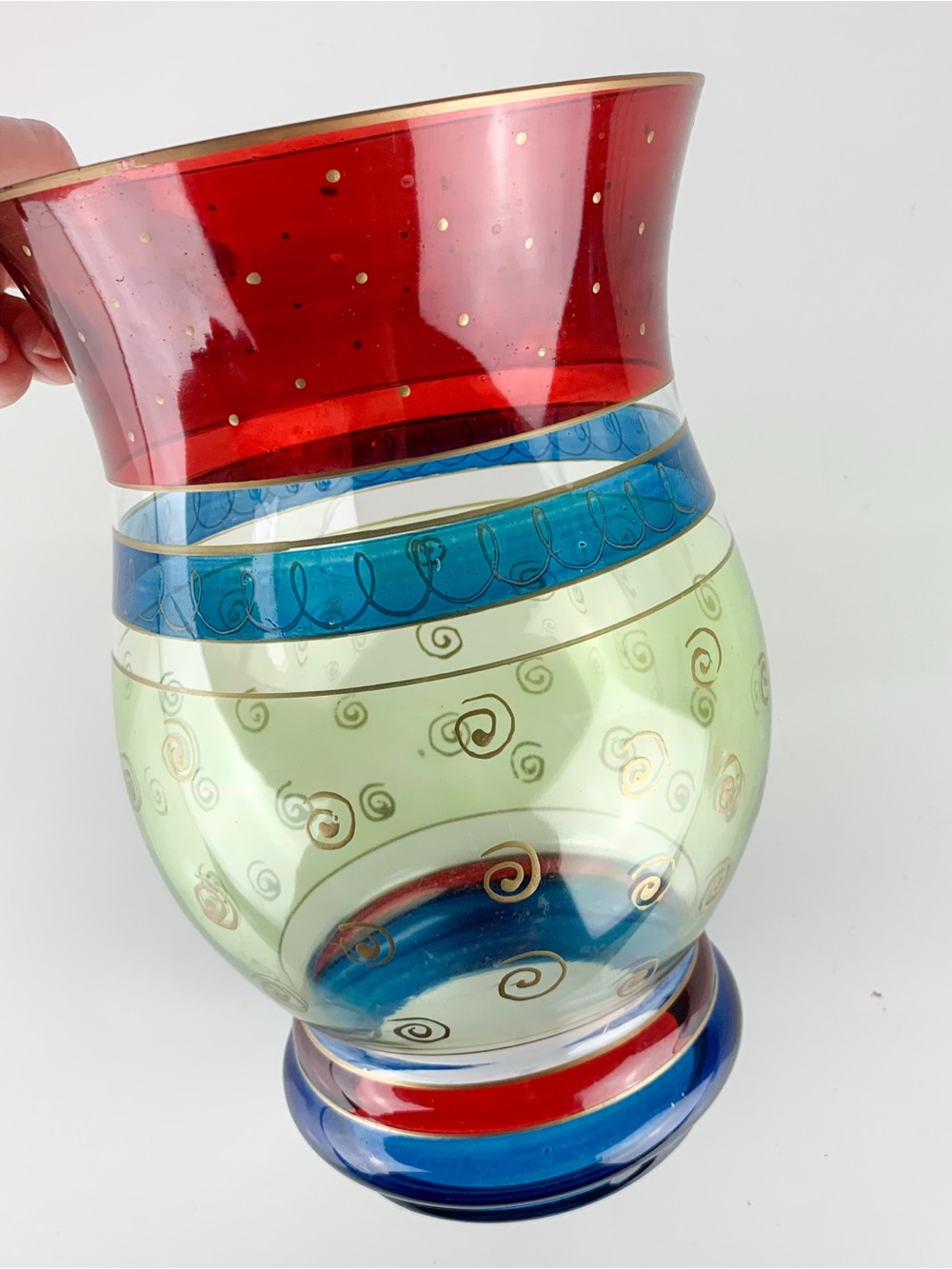 Vintage Pier 1 Multicolor Tall Hurricane Swirl Vase Hand Painted 90s Y2K Decor